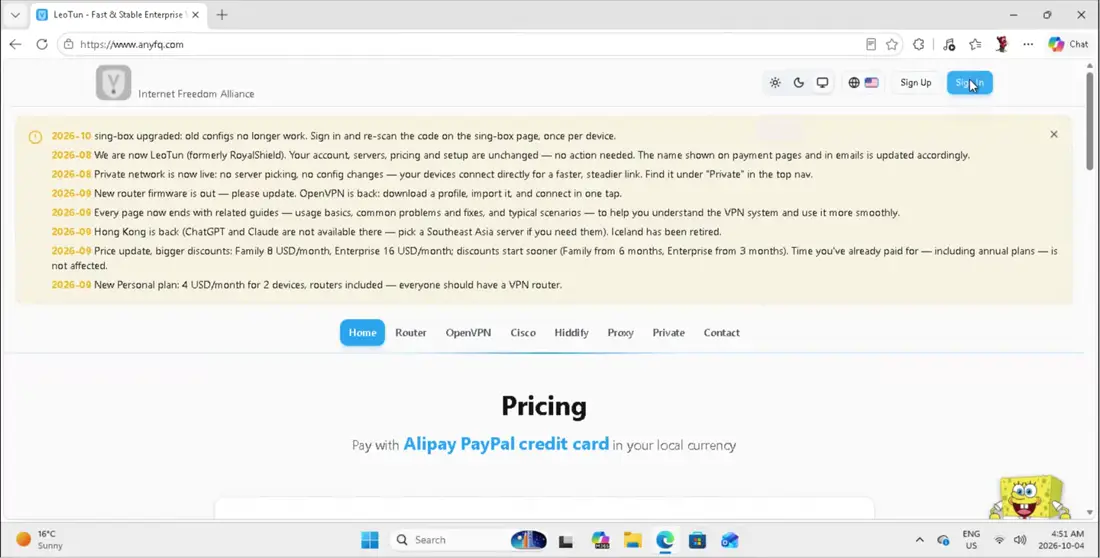 Open the website and click Sign In at the top right.