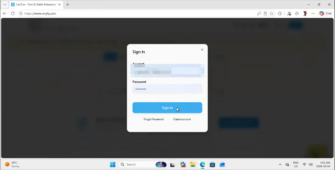 Enter your account email and password, then click Sign In.