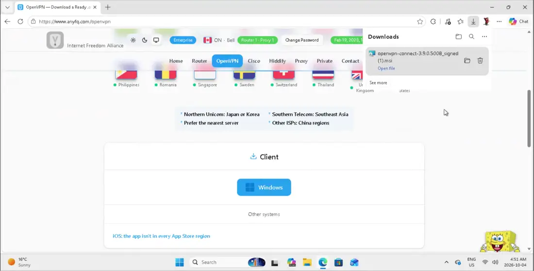 Scroll down to Client and click the Windows button to download the installer.