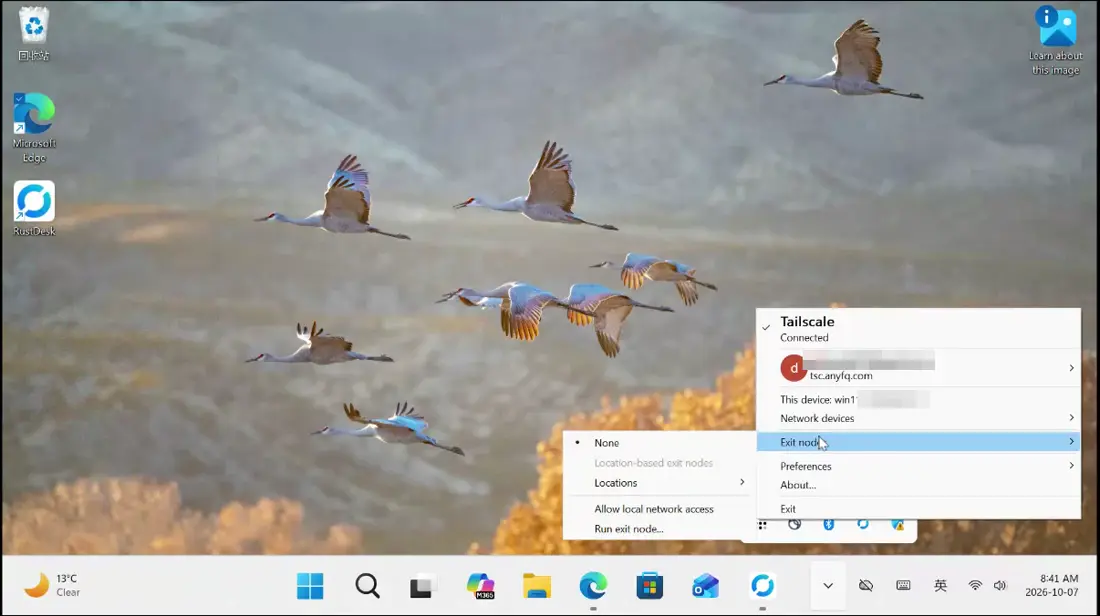 To choose a region, right-click the Tailscale icon in the taskbar tray.