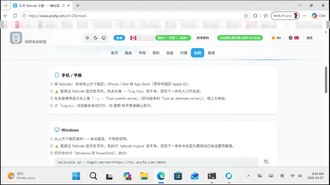 回到私网页面，翻到 Windows 的步骤，复制那条命令。