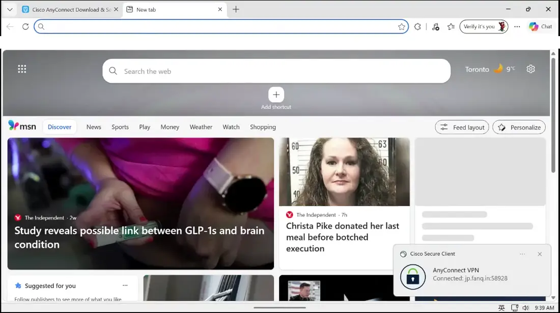 After a few seconds, a notice shows you are connected.